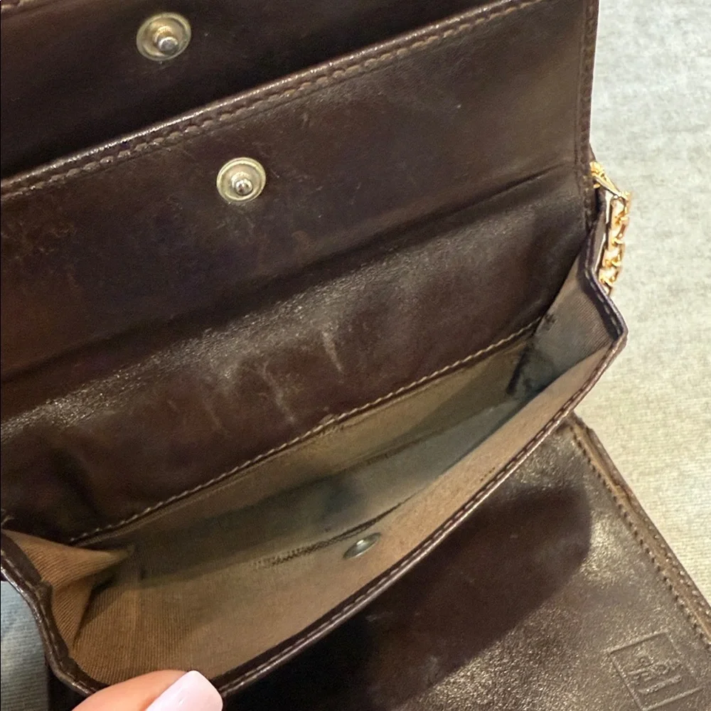 Fendi Black and Brown Monogram Clutch Bag with Gold Chain - Picture 7 of 15